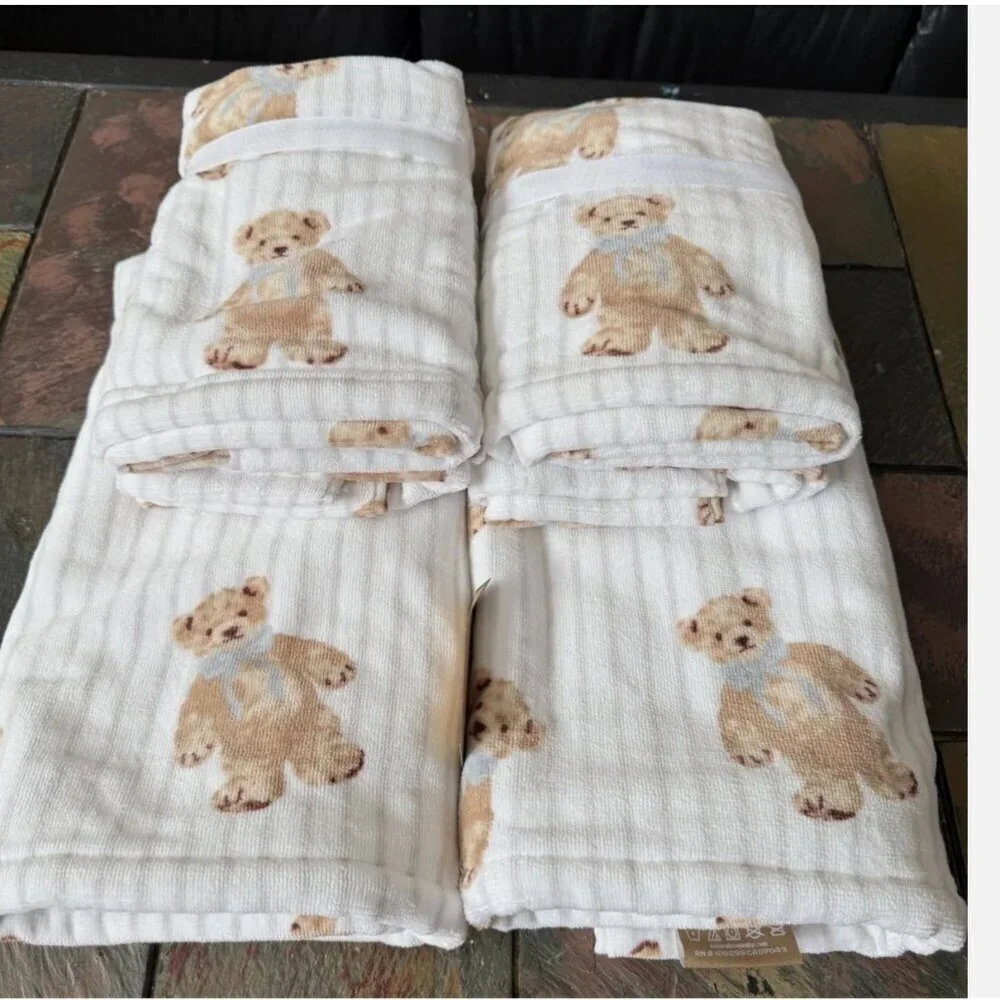 Deborah Connolly Kids White Teddy Bear Lyocell Cotton Bath & Hand Towel Set 6pc